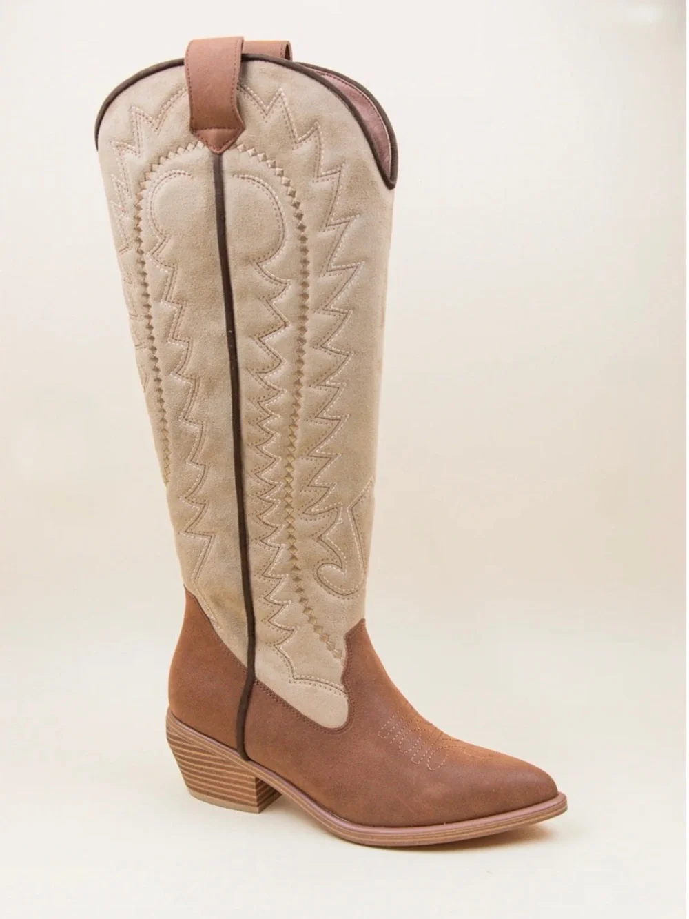 Dolce Vita  Locklyn Women's Two-Tone Tan and Cream Western Knee-High Boots - Picture 3 of 13